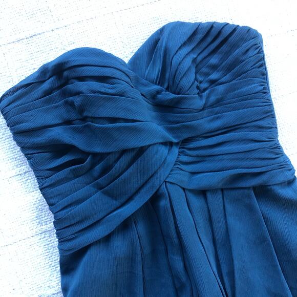 David’s Bridal Strapless Chiffon Mini Dress 2 Navy Blue F14847 Prom Wedding - Picture 3 of 8